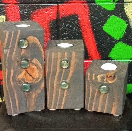 Wooden Candle Holders w/glass